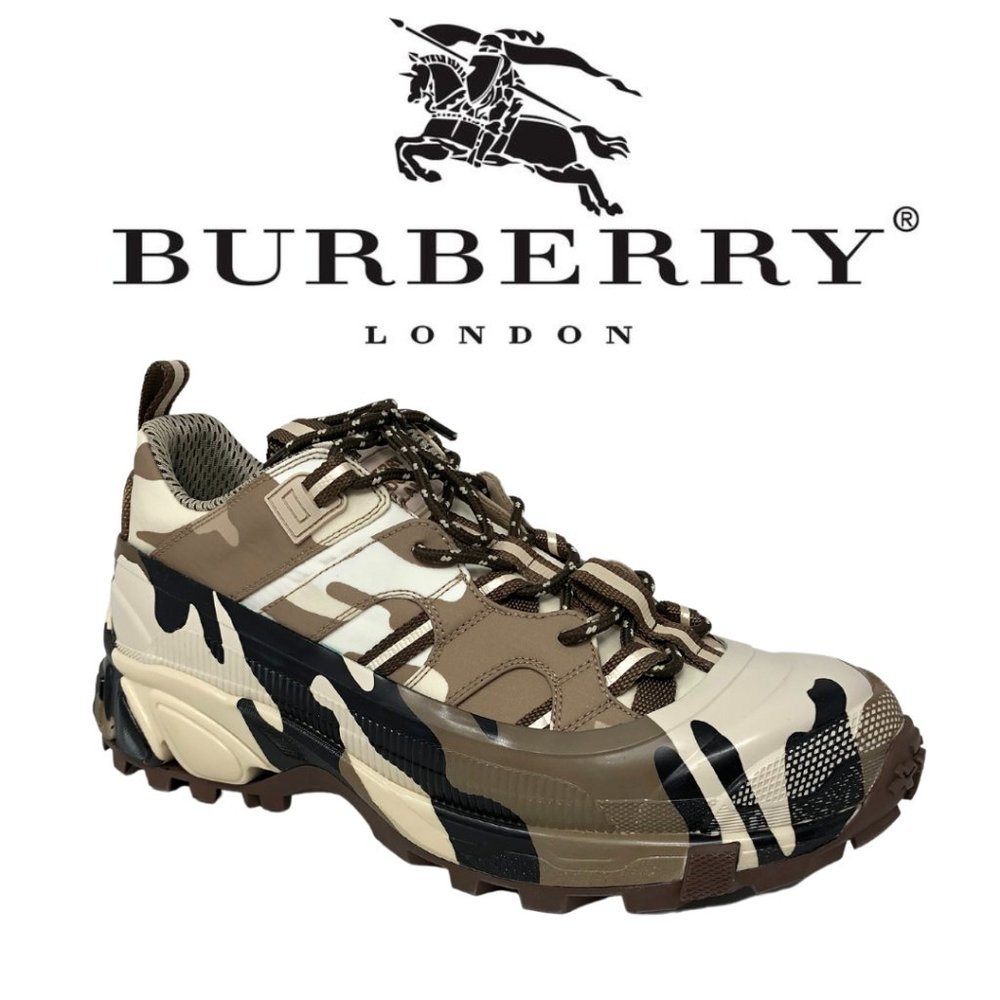 NWB Men's BURBERRY MF Arthur M Story 157 Sneaker, Size 10 US, 43 EUR, Brown Camo